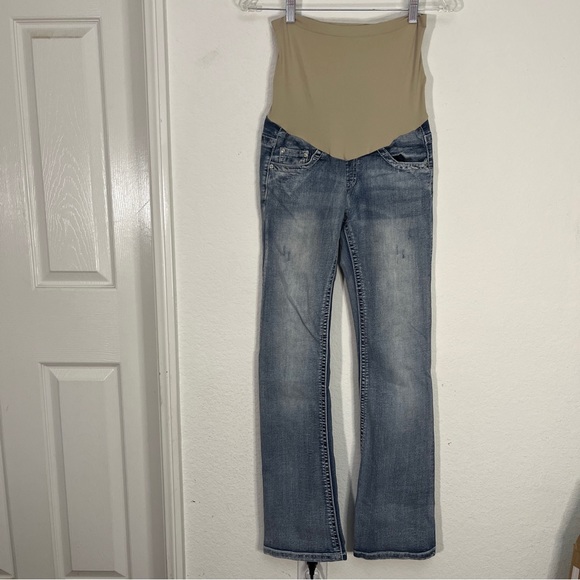 Indigo Blue Maternity Jeans Light Wash Bootcut Secret Fit Belly Tan Sz S - Picture 3 of 12